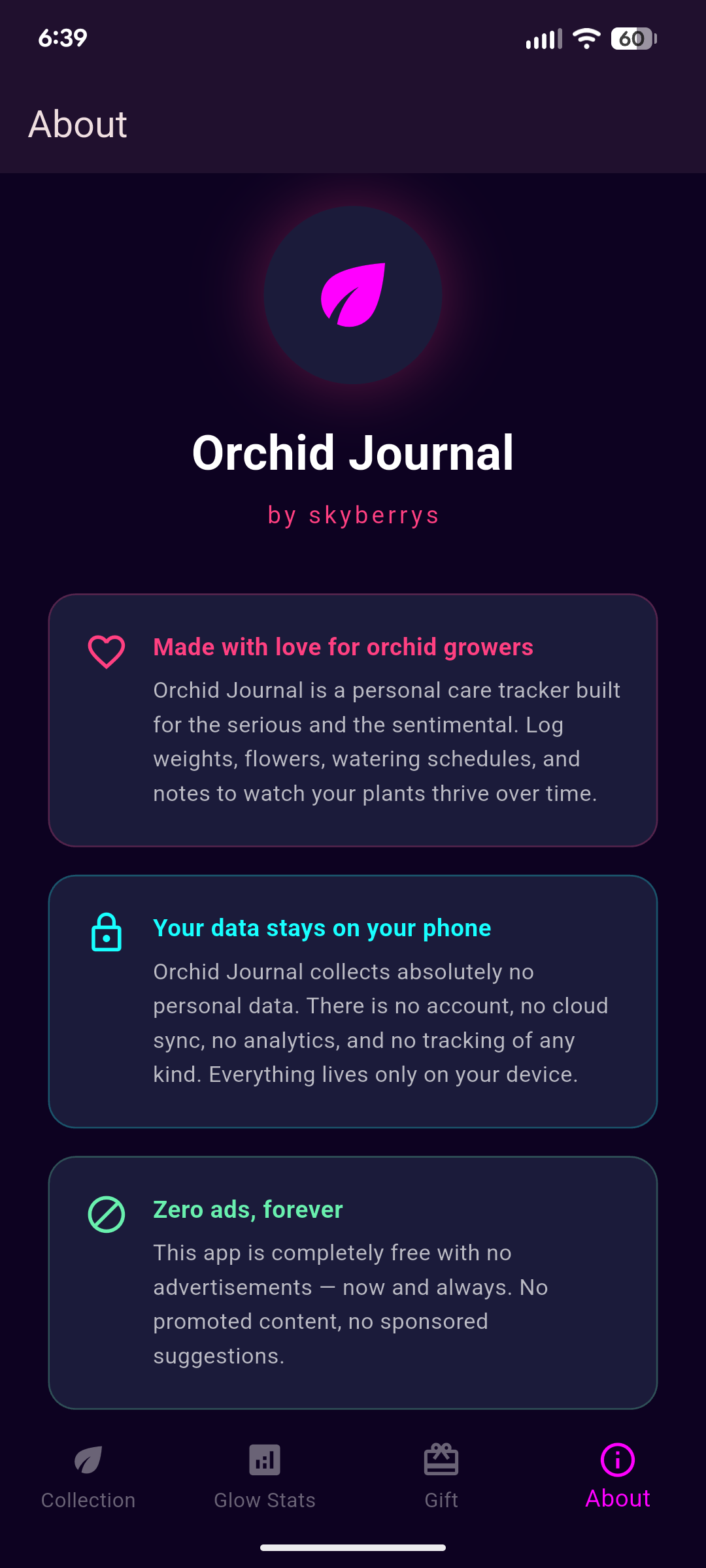 Orchid Journal about screen