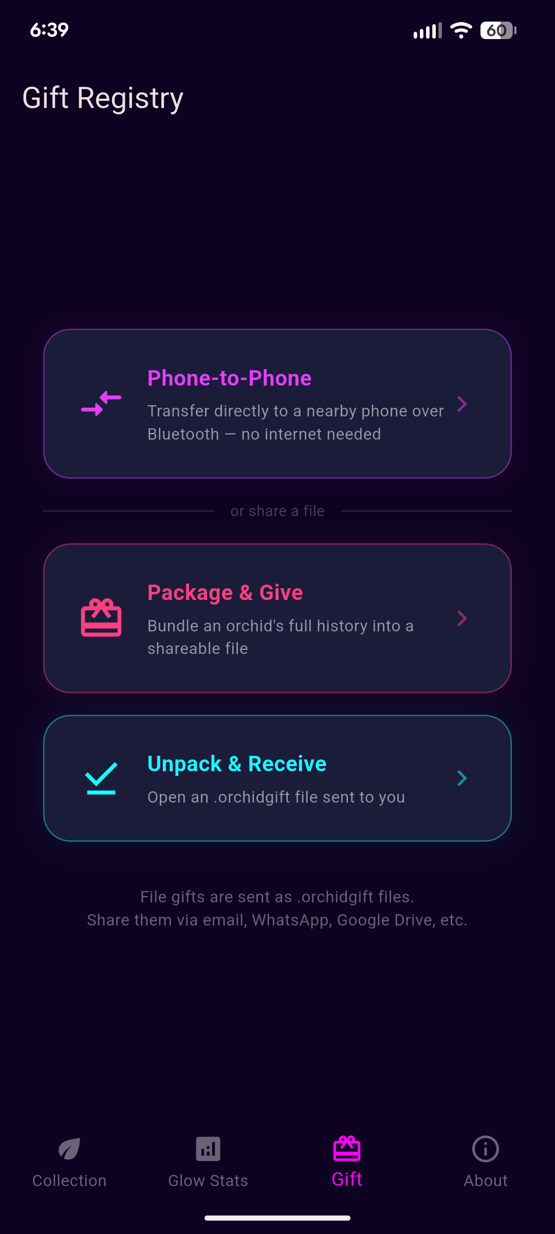 Orchid Journal gifting feature — transfer an orchid to a friend